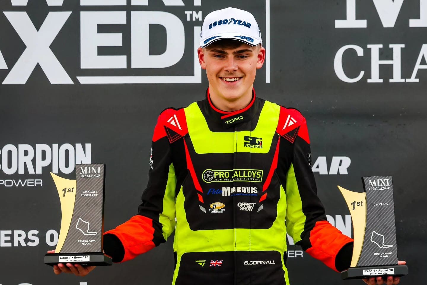 Sam Gornall up on the podium collecting double honors in his Racecraft